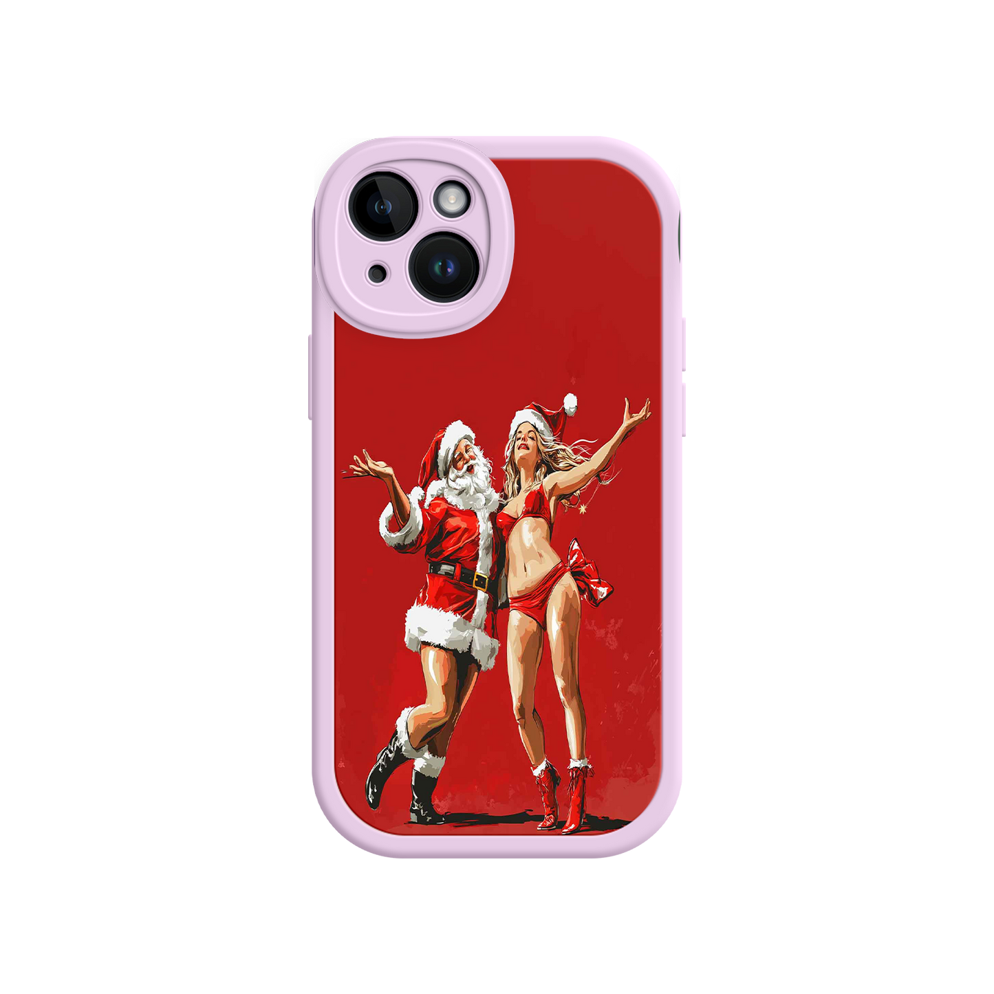 #MC0036 Factory Wholesale Merry & Flirty iPhone 17 Case – Fun Christmas Couple, Bold Red Festive Design, Santa & Sexy Santa Girl