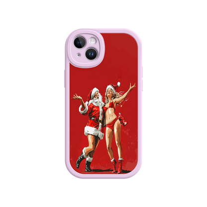 #MC0036 Factory Wholesale Merry & Flirty iPhone 17 Case – Fun Christmas Couple, Bold Red Festive Design, Santa & Sexy Santa Girl