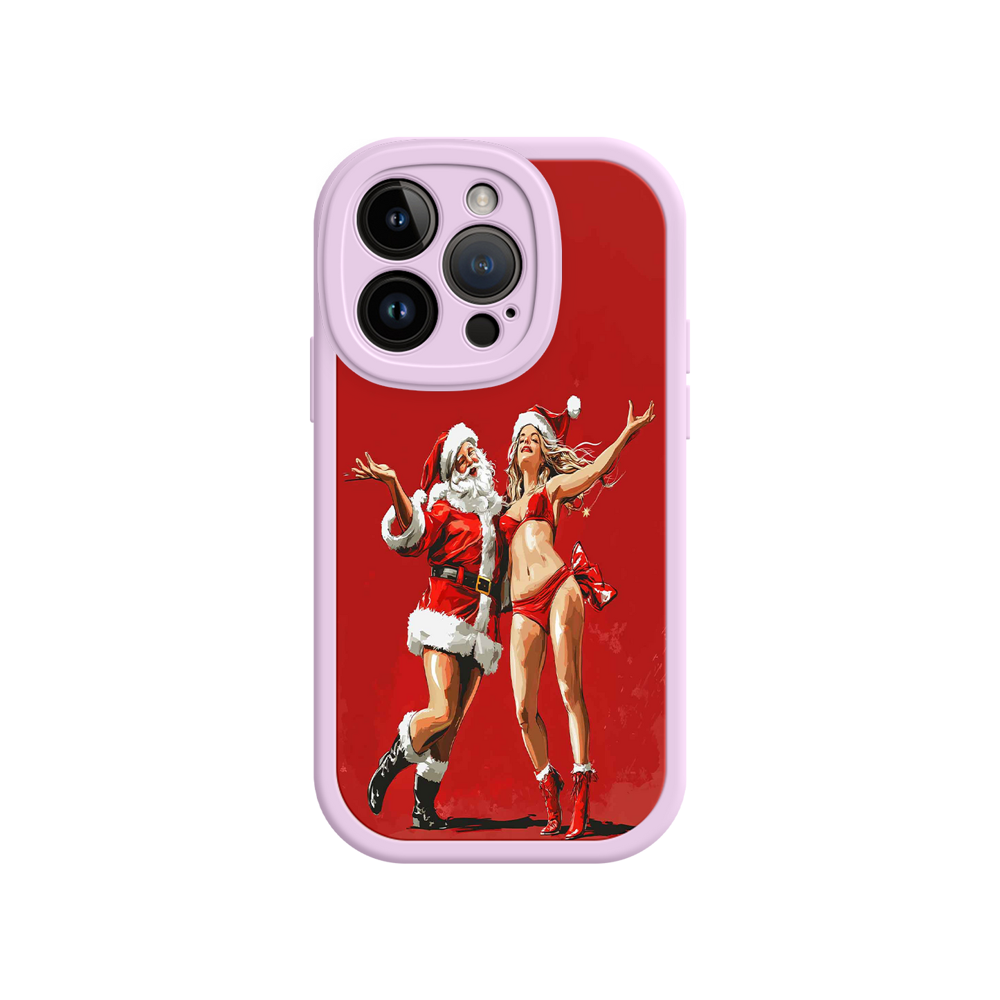 #MC0036 Factory Wholesale Merry & Flirty iPhone 17 Case – Fun Christmas Couple, Bold Red Festive Design, Santa & Sexy Santa Girl