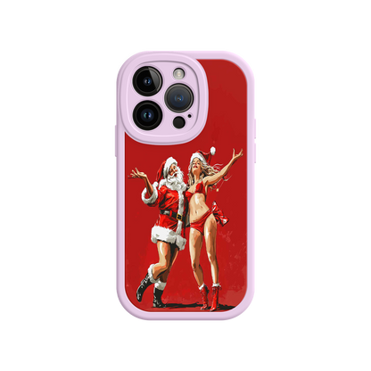 #MC0036 Factory Wholesale Merry & Flirty iPhone 17 Case – Fun Christmas Couple, Bold Red Festive Design, Santa & Sexy Santa Girl