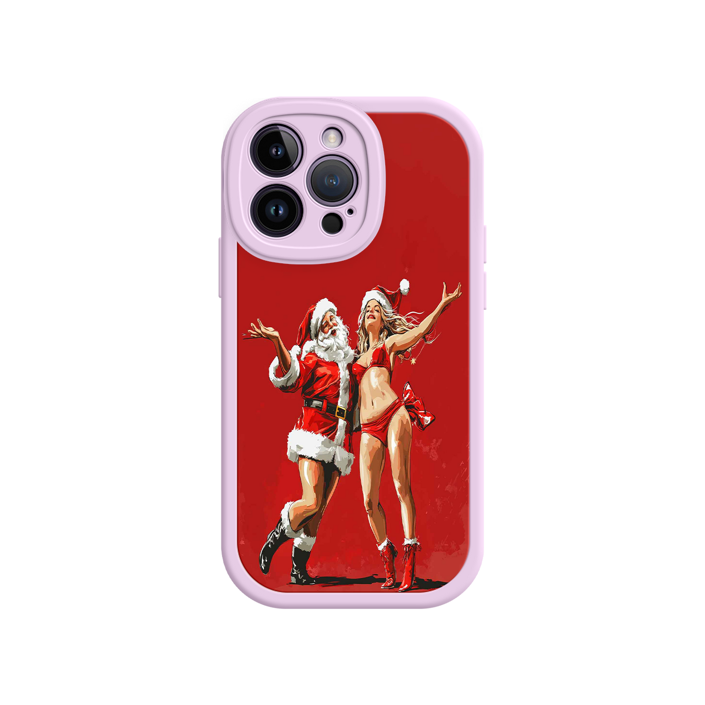 #MC0036 Factory Wholesale Merry & Flirty iPhone 17 Case – Fun Christmas Couple, Bold Red Festive Design, Santa & Sexy Santa Girl