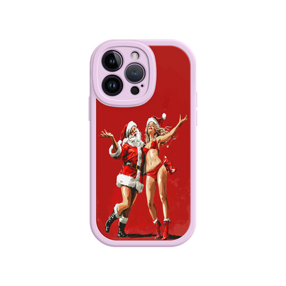 #MC0036 Factory Wholesale Merry & Flirty iPhone 17 Case – Fun Christmas Couple, Bold Red Festive Design, Santa & Sexy Santa Girl