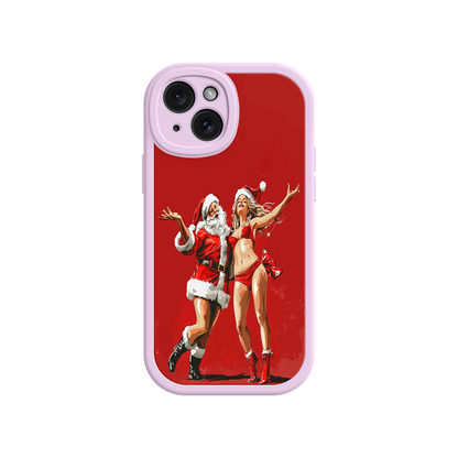 #MC0036 Factory Wholesale Merry & Flirty iPhone 17 Case – Fun Christmas Couple, Bold Red Festive Design, Santa & Sexy Santa Girl