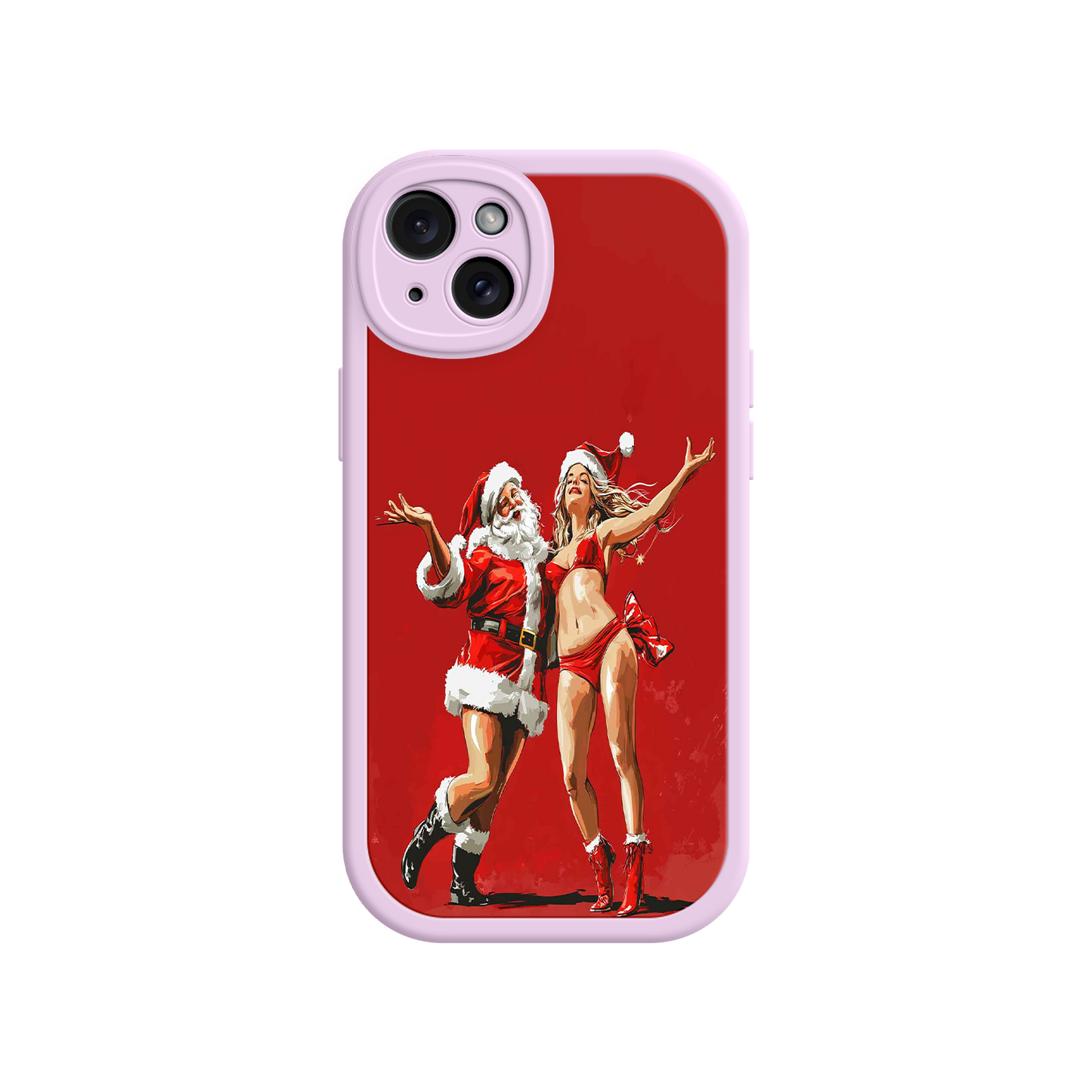 #MC0036 Factory Wholesale Merry & Flirty iPhone 17 Case – Fun Christmas Couple, Bold Red Festive Design, Santa & Sexy Santa Girl