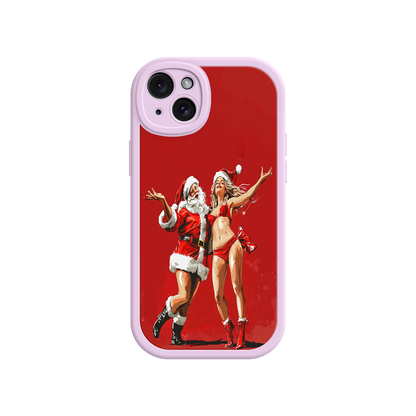 #MC0036 Factory Wholesale Merry & Flirty iPhone 17 Case – Fun Christmas Couple, Bold Red Festive Design, Santa & Sexy Santa Girl