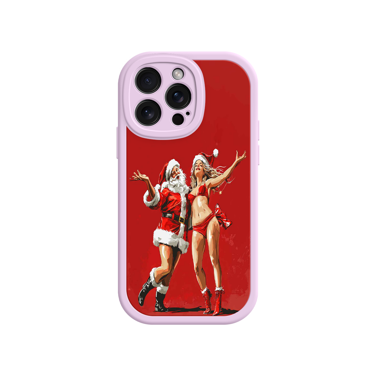 #MC0036 Factory Wholesale Merry & Flirty iPhone 17 Case – Fun Christmas Couple, Bold Red Festive Design, Santa & Sexy Santa Girl