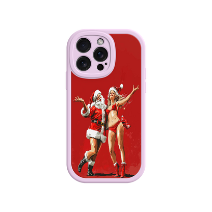 #MC0036 Factory Wholesale Merry & Flirty iPhone 17 Case – Fun Christmas Couple, Bold Red Festive Design, Santa & Sexy Santa Girl