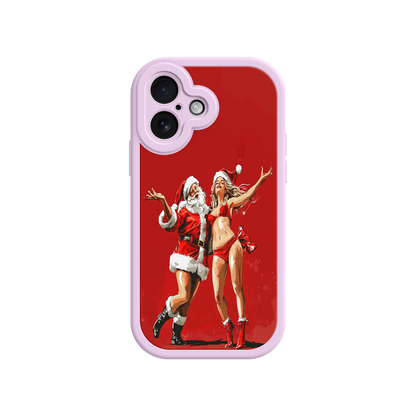 #MC0036 Factory Wholesale Merry & Flirty iPhone 17 Case – Fun Christmas Couple, Bold Red Festive Design, Santa & Sexy Santa Girl
