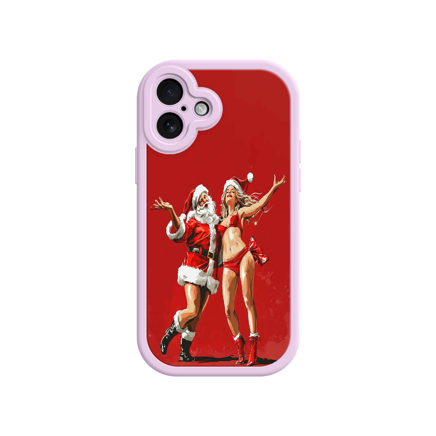 #MC0036 Factory Wholesale Merry & Flirty iPhone 17 Case – Fun Christmas Couple, Bold Red Festive Design, Santa & Sexy Santa Girl