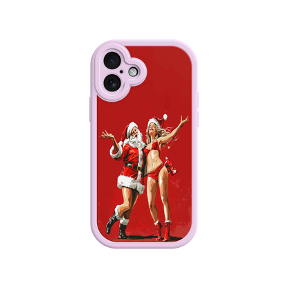 #MC0036 Factory Wholesale Merry & Flirty iPhone 17 Case – Fun Christmas Couple, Bold Red Festive Design, Santa & Sexy Santa Girl