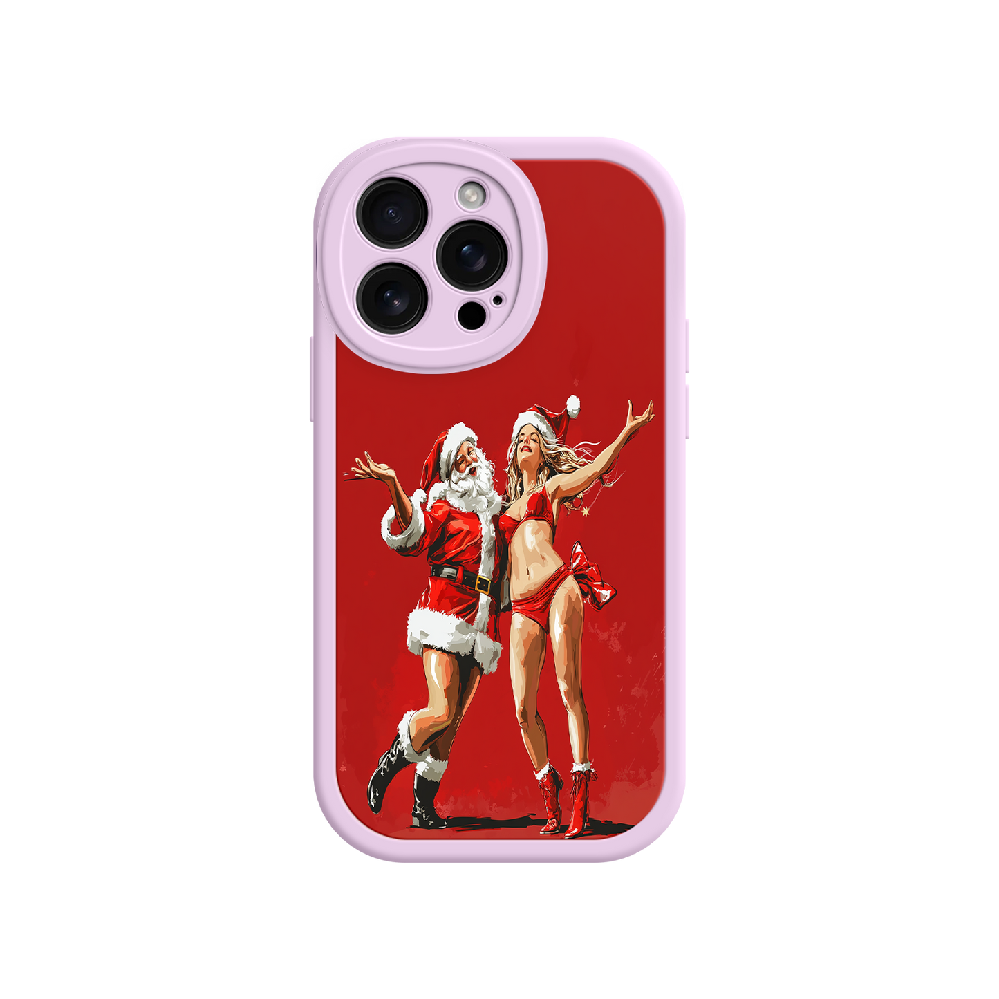 #MC0036 Factory Wholesale Merry & Flirty iPhone 17 Case – Fun Christmas Couple, Bold Red Festive Design, Santa & Sexy Santa Girl