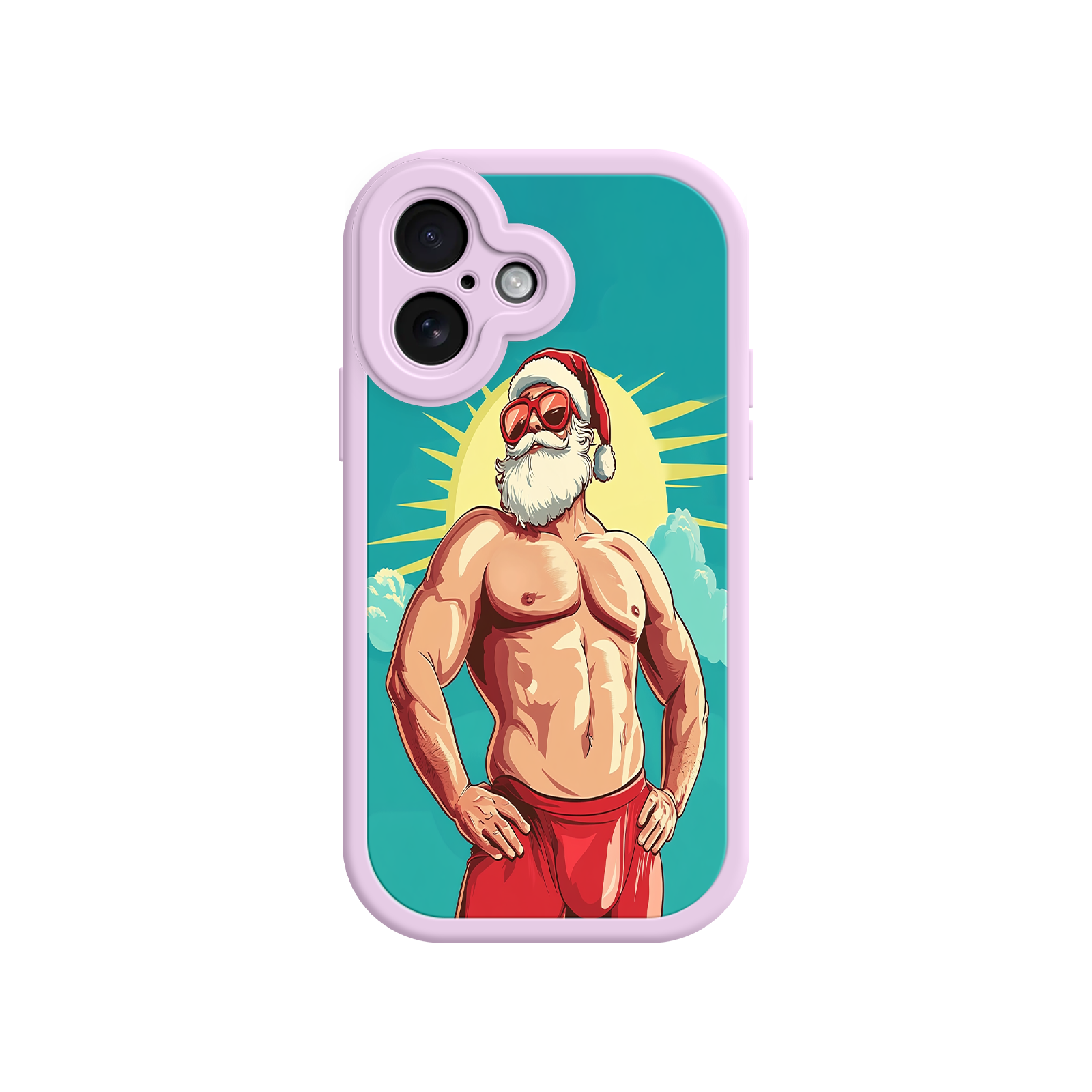 Funny iPhone case with shirtless Santa design