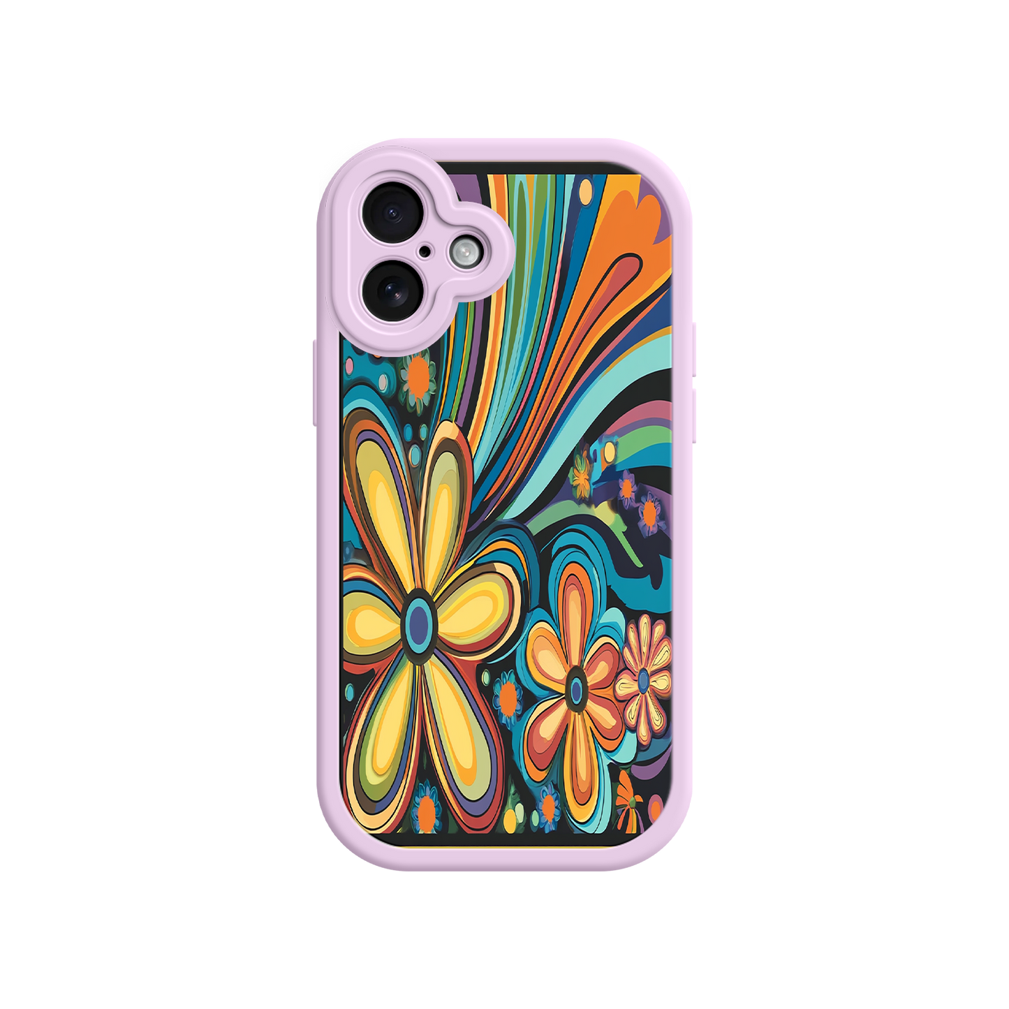 #MC0033 Factory Wholesale Psychedelic Floral iPhone 17 Case – Hippie Flower Power Design, 60s 70s Retro Vibes, Groovy Swirls