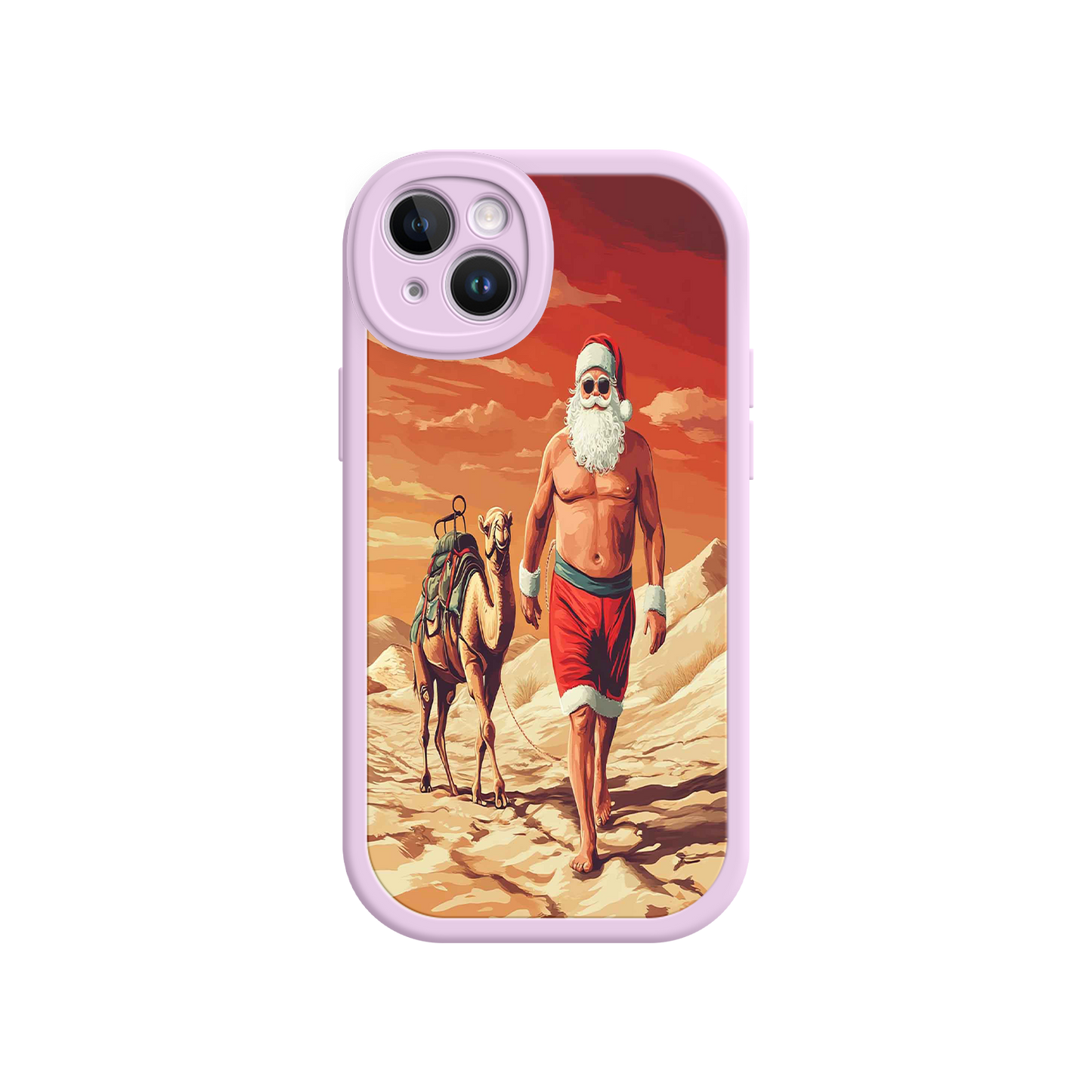 #MC0028 Factory Wholesale Desert Santa iPhone 17 Case – Funny Christmas Design, Muscular Santa & Camel, Holiday Heat Vibes