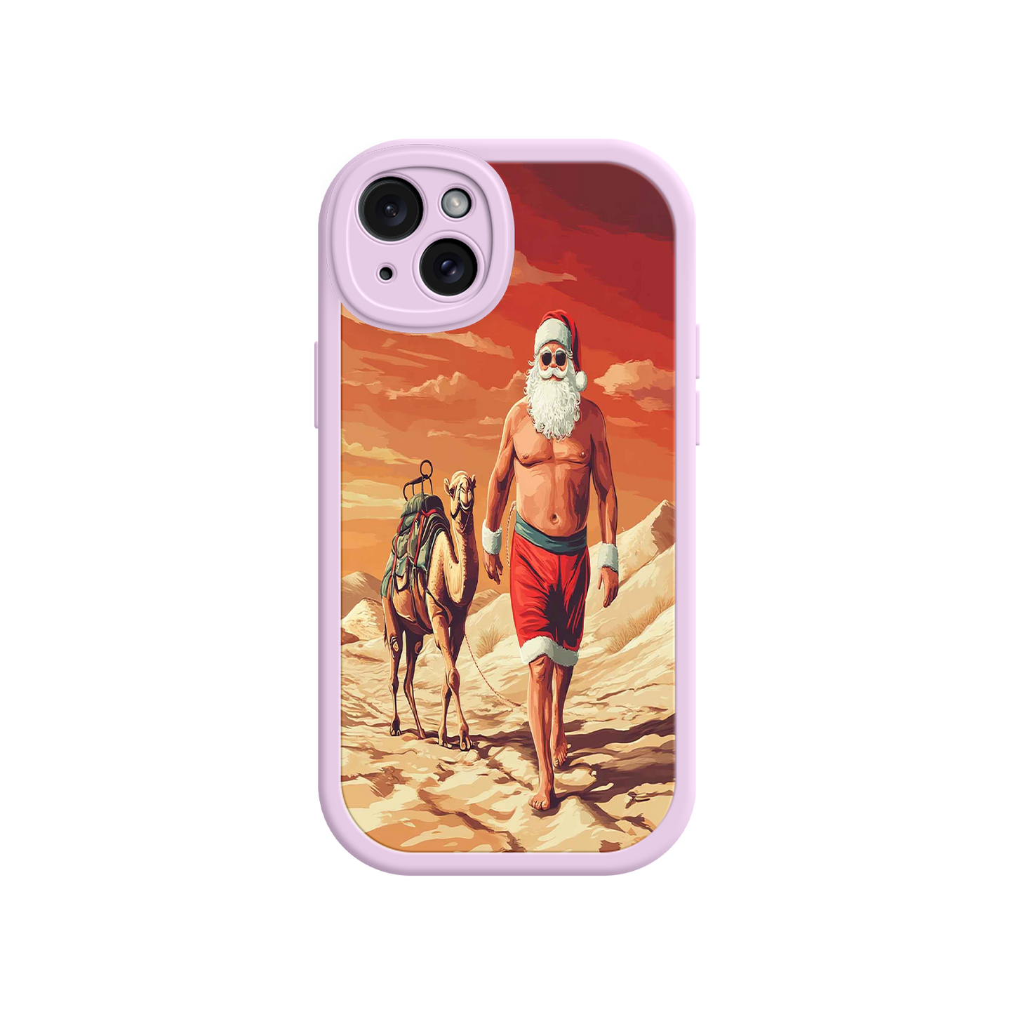 #MC0028 Factory Wholesale Desert Santa iPhone 17 Case – Funny Christmas Design, Muscular Santa & Camel, Holiday Heat Vibes