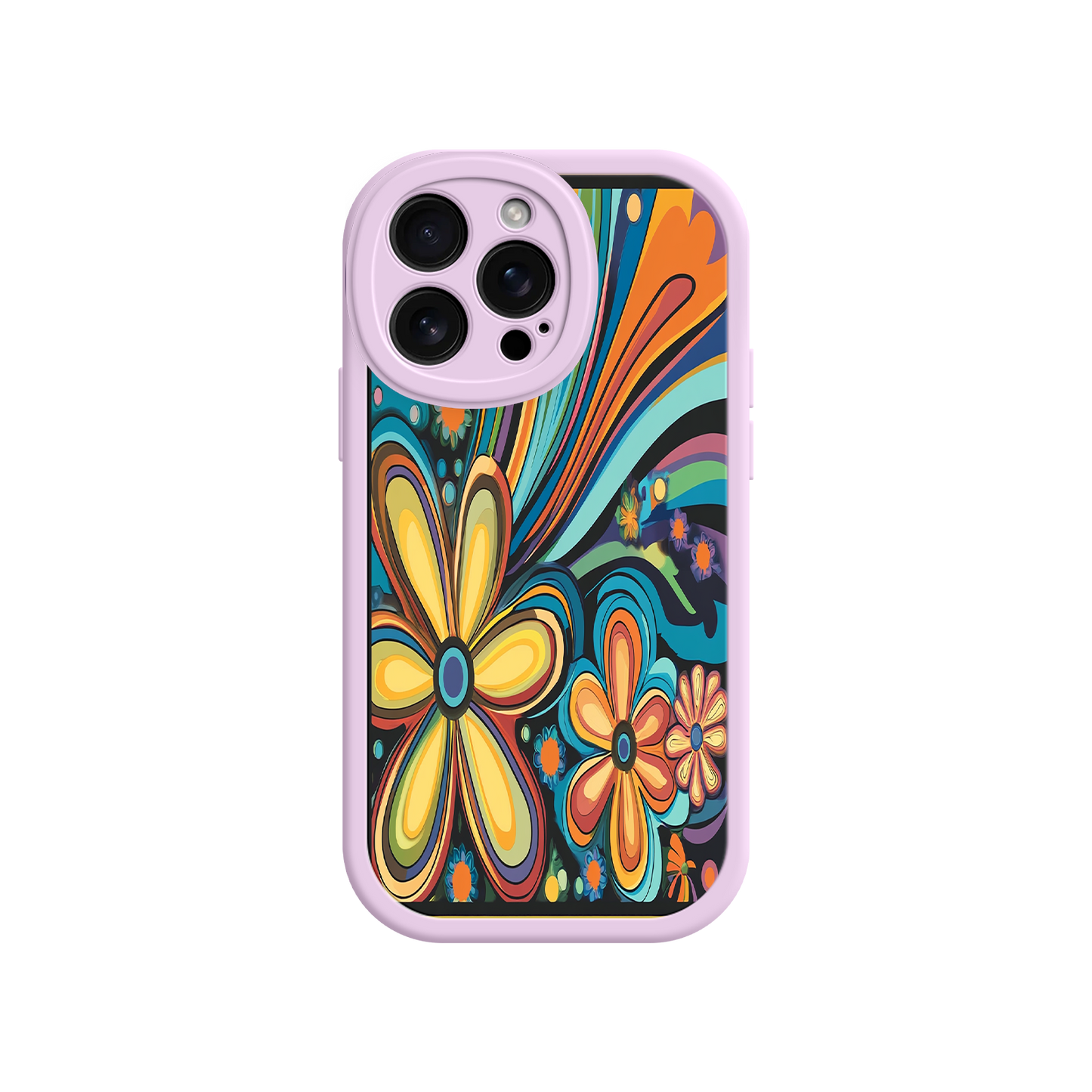 #MC0033 Factory Wholesale Psychedelic Floral iPhone 17 Case – Hippie Flower Power Design, 60s 70s Retro Vibes, Groovy Swirls