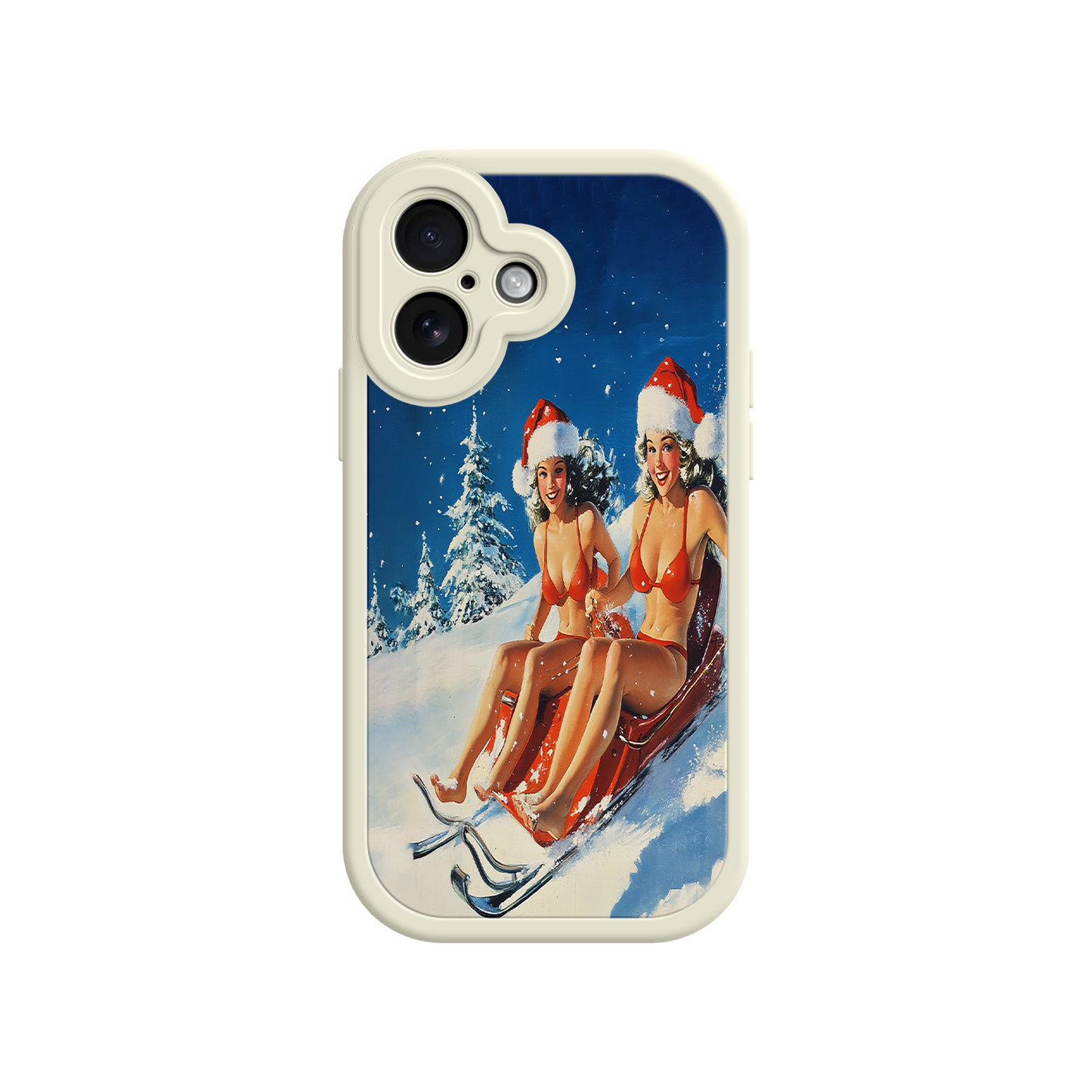 #MC0027 Factory Wholesale Santa Bikini Sled iPhone 17 Case – Funny Christmas Design, Sexy Holiday Vibes, Winter Wonderland Art