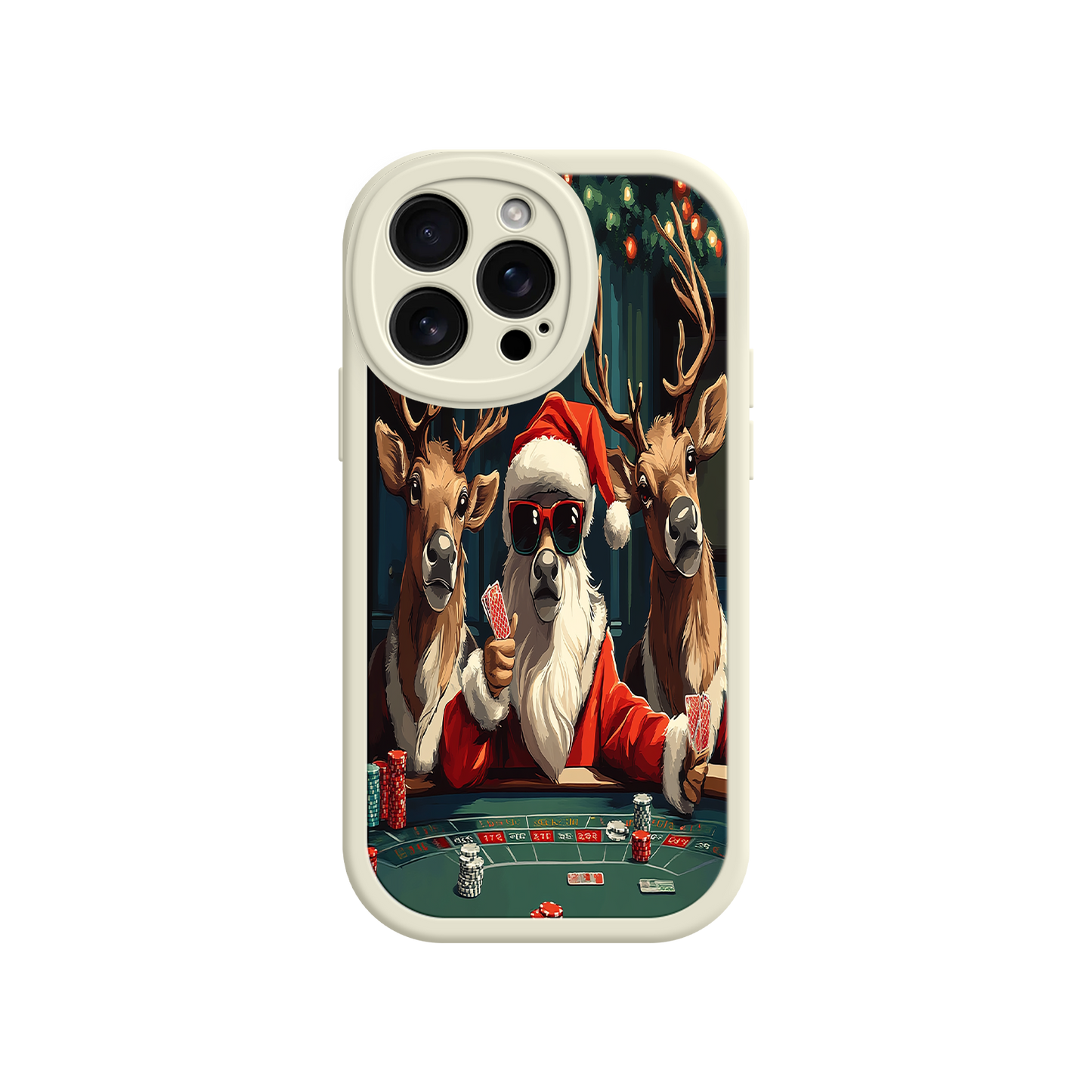 #MC0039 Factory Wholesale Santa Claus Poker iPhone 17 Case – Funny Christmas Design, Holiday Pet Humor, Reindeer Game Night