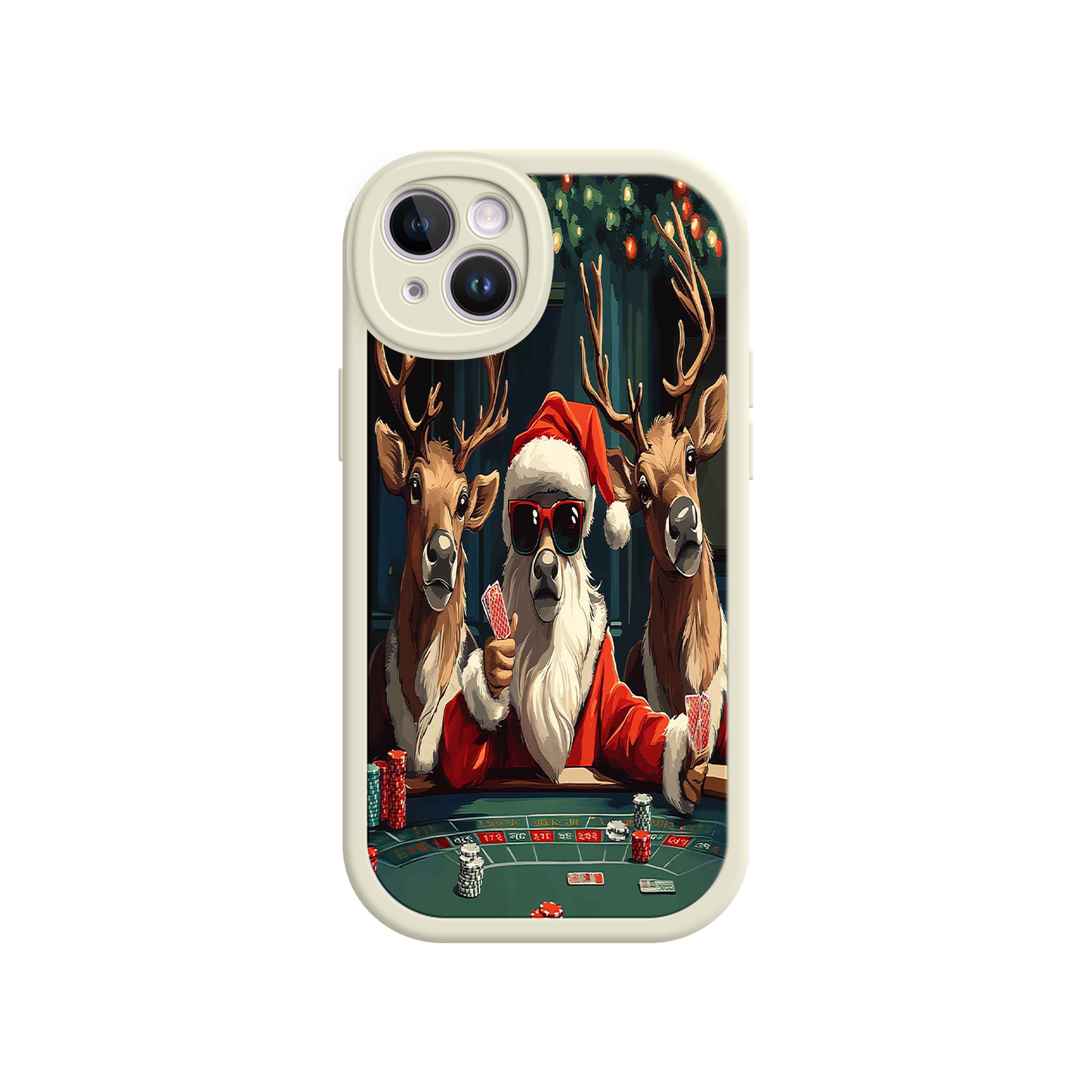 #MC0039 Factory Wholesale Santa Claus Poker iPhone 17 Case – Funny Christmas Design, Holiday Pet Humor, Reindeer Game Night