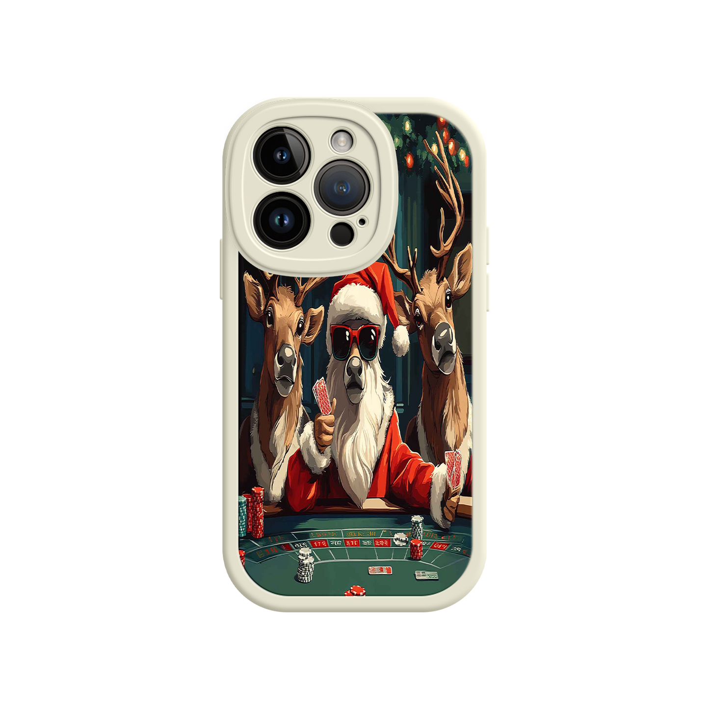 #MC0039 Factory Wholesale Santa Claus Poker iPhone 17 Case – Funny Christmas Design, Holiday Pet Humor, Reindeer Game Night