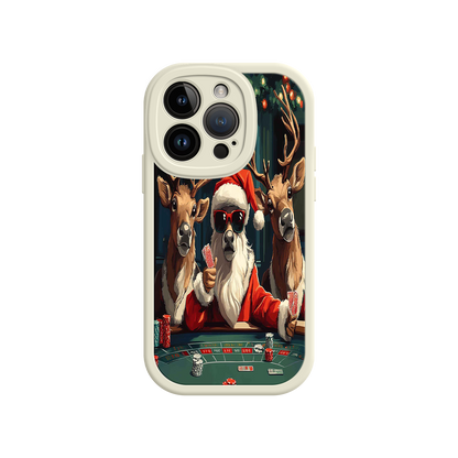 #MC0039 Factory Wholesale Santa Claus Poker iPhone 17 Case – Funny Christmas Design, Holiday Pet Humor, Reindeer Game Night