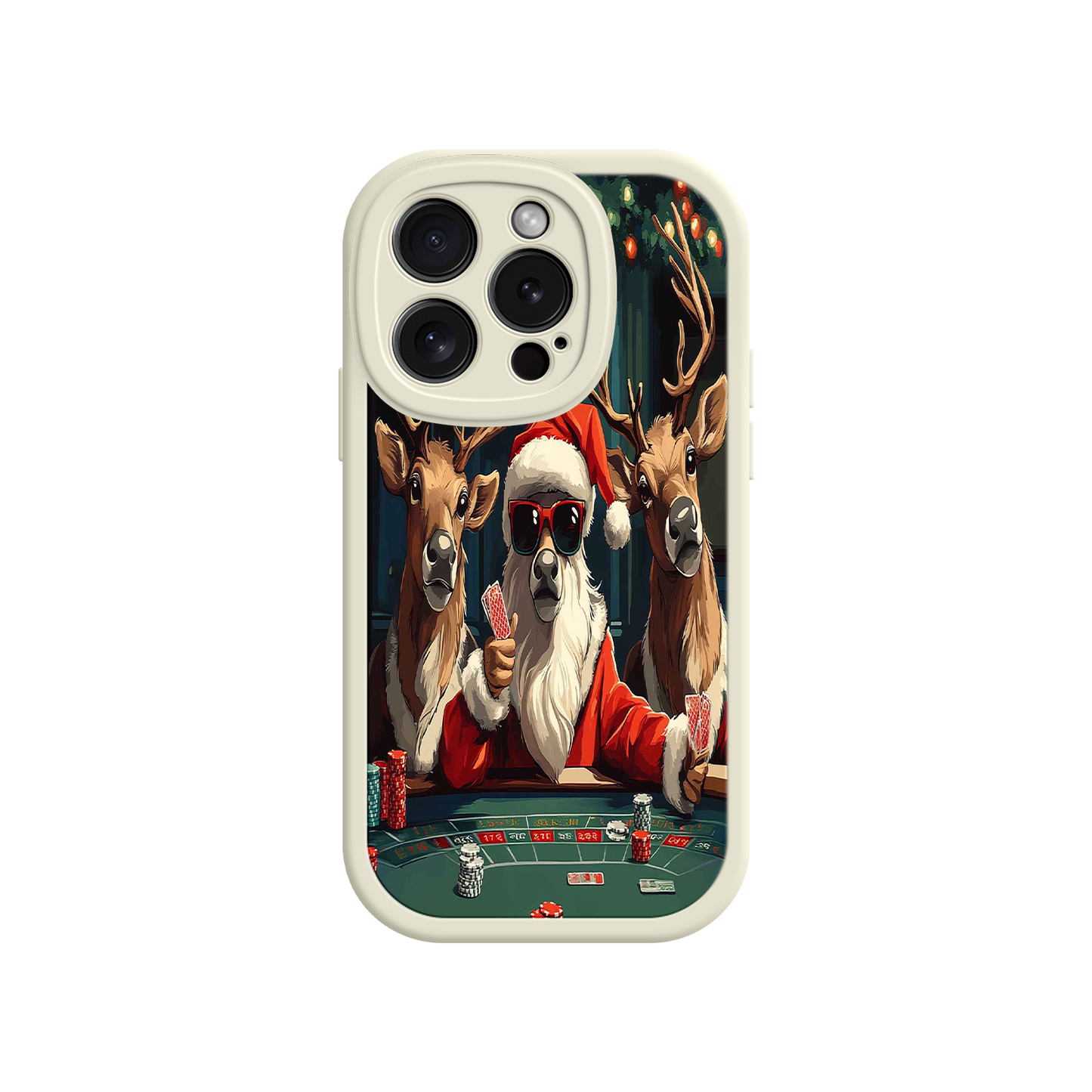 #MC0039 Factory Wholesale Santa Claus Poker iPhone 17 Case – Funny Christmas Design, Holiday Pet Humor, Reindeer Game Night