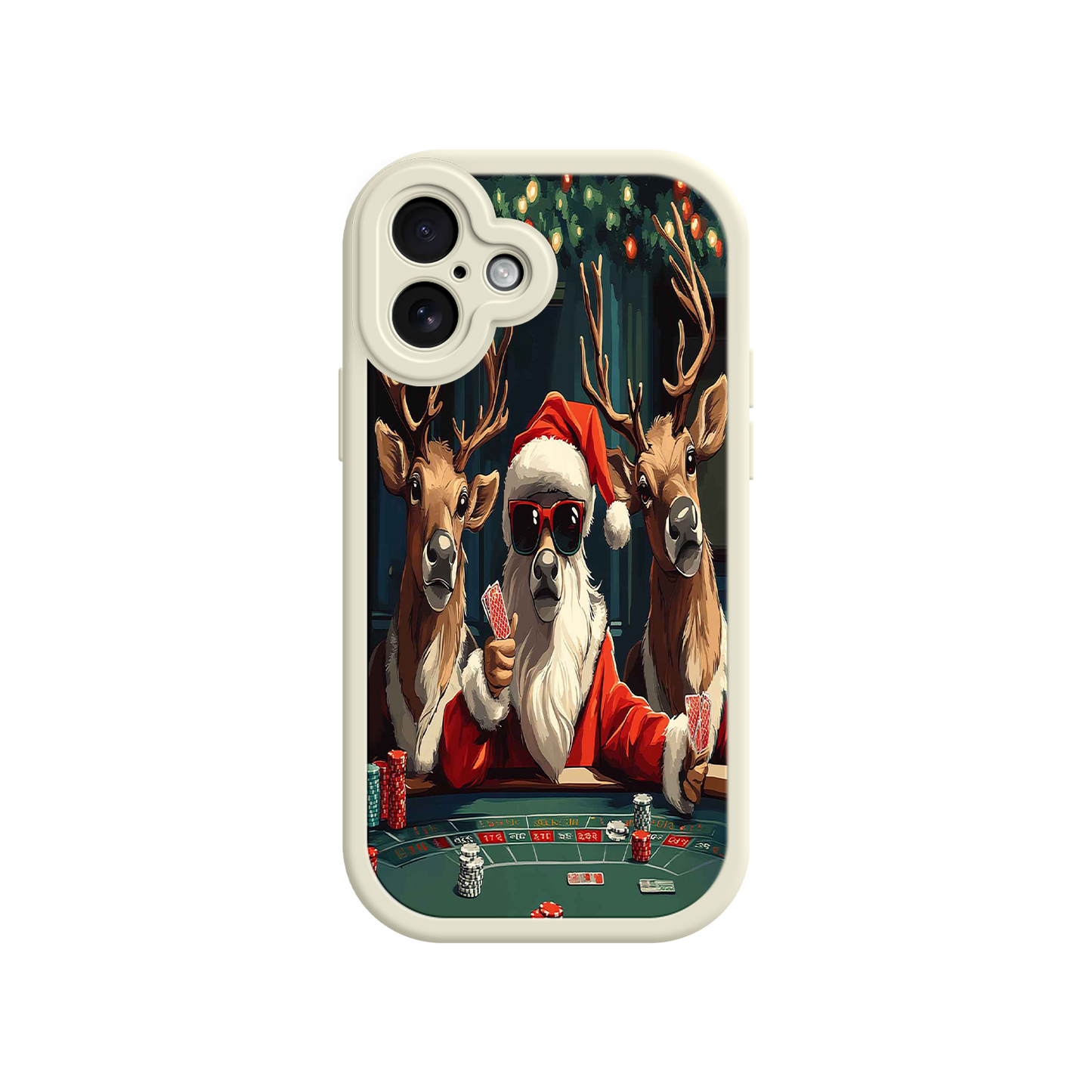 #MC0039 Factory Wholesale Santa Claus Poker iPhone 17 Case – Funny Christmas Design, Holiday Pet Humor, Reindeer Game Night