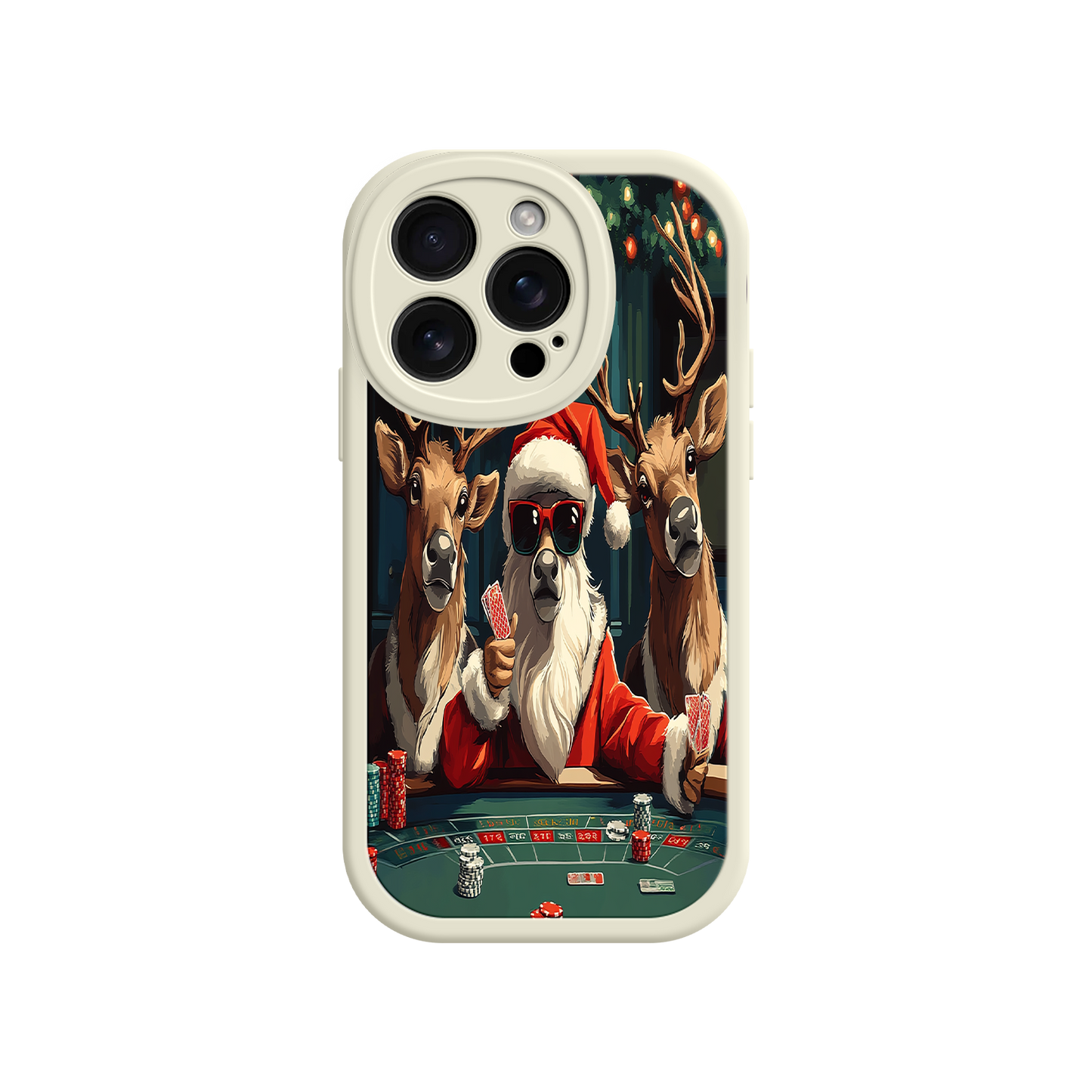 #MC0039 Factory Wholesale Santa Claus Poker iPhone 17 Case – Funny Christmas Design, Holiday Pet Humor, Reindeer Game Night