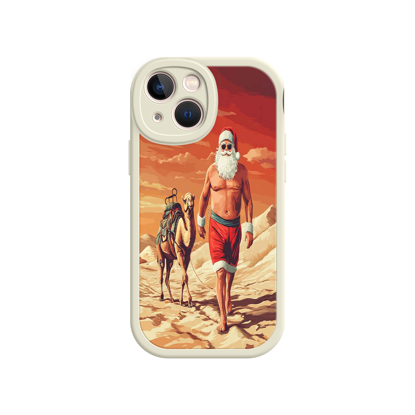 #MC0028 Factory Wholesale Desert Santa iPhone 17 Case – Funny Christmas Design, Muscular Santa & Camel, Holiday Heat Vibes