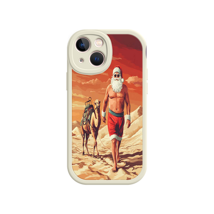 #MC0028 Factory Wholesale Desert Santa iPhone 17 Case – Funny Christmas Design, Muscular Santa & Camel, Holiday Heat Vibes