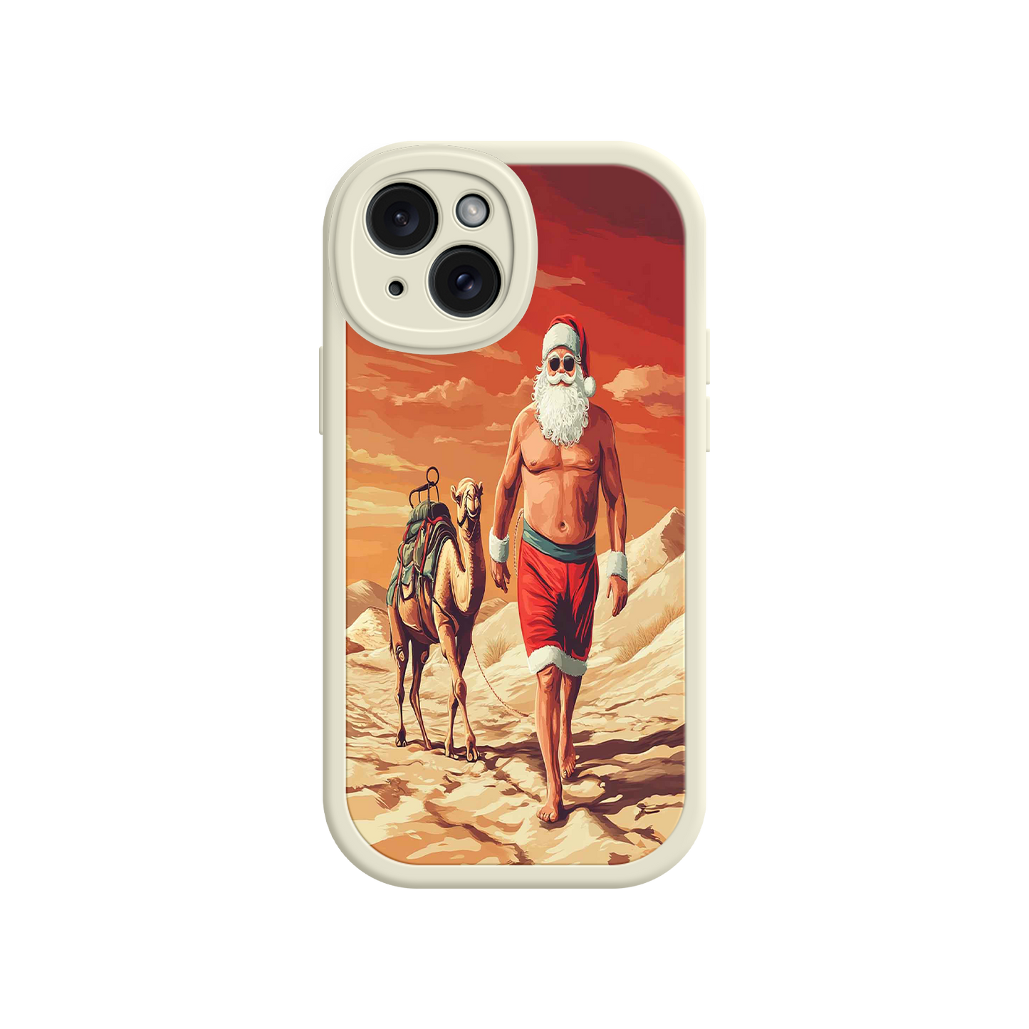 #MC0028 Factory Wholesale Desert Santa iPhone 17 Case – Funny Christmas Design, Muscular Santa & Camel, Holiday Heat Vibes