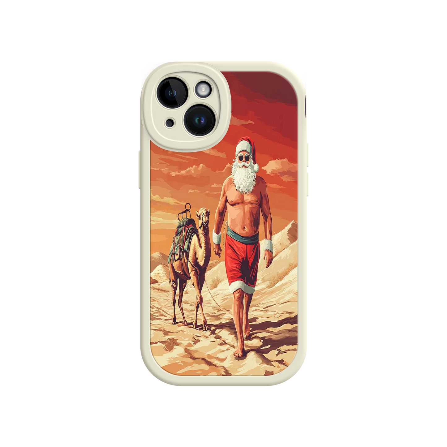 #MC0028 Factory Wholesale Desert Santa iPhone 17 Case – Funny Christmas Design, Muscular Santa & Camel, Holiday Heat Vibes