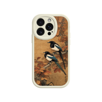 Autumn phone case with poetic bird illustration