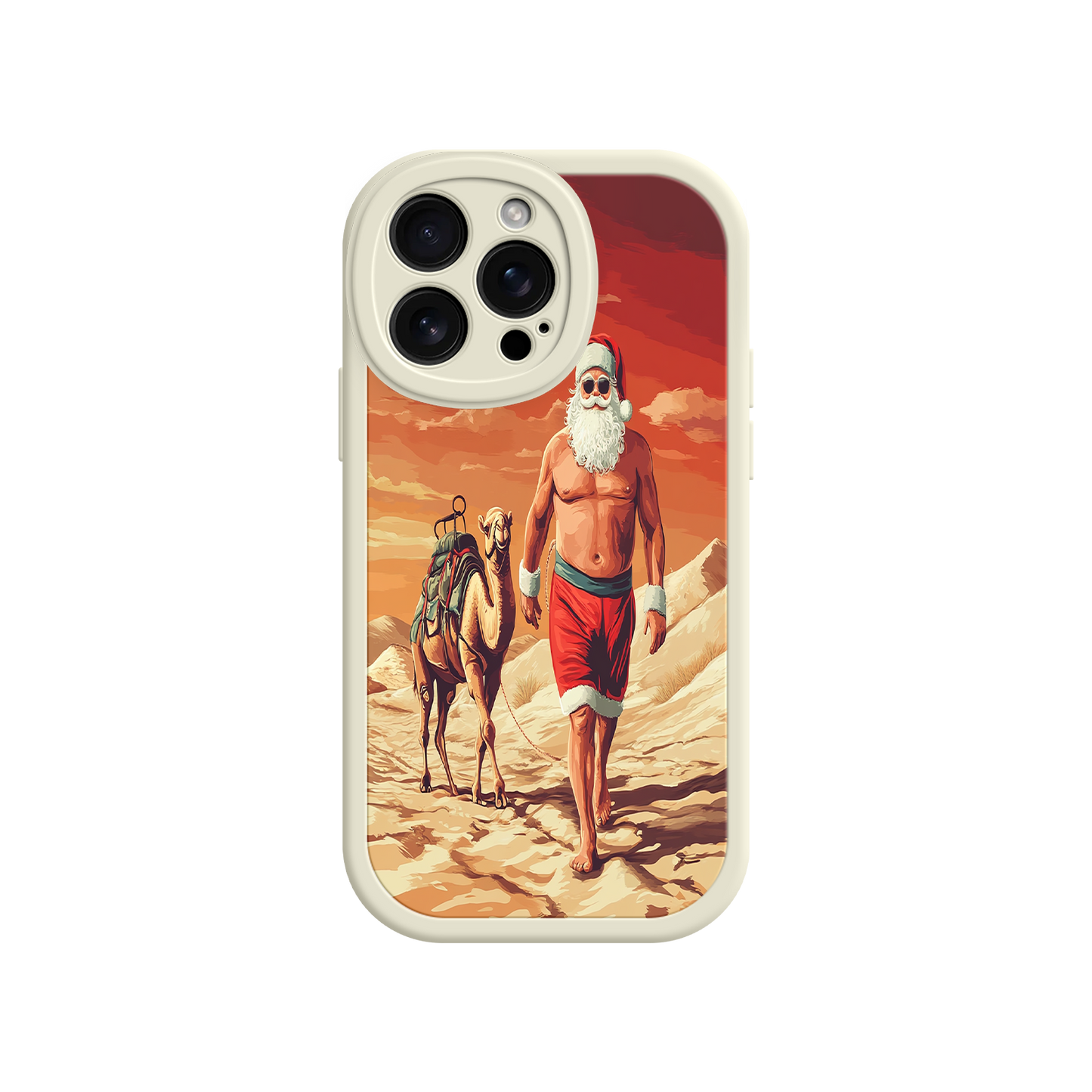 #MC0028 Factory Wholesale Desert Santa iPhone 17 Case – Funny Christmas Design, Muscular Santa & Camel, Holiday Heat Vibes