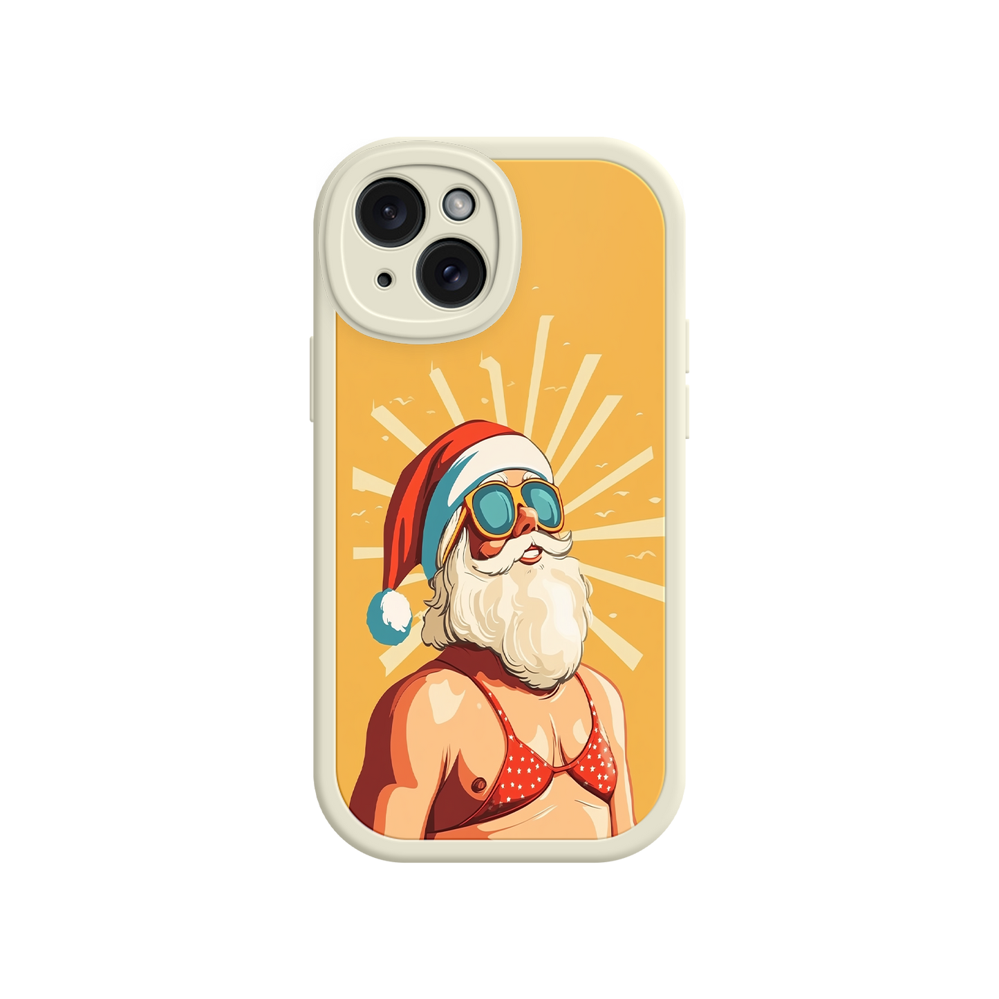 Funny phone case with Santa in beachwear and hat