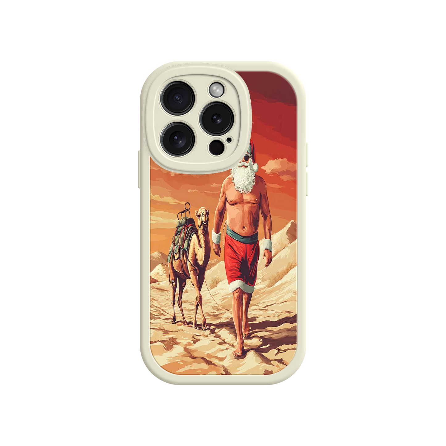 #MC0028 Factory Wholesale Desert Santa iPhone 17 Case – Funny Christmas Design, Muscular Santa & Camel, Holiday Heat Vibes