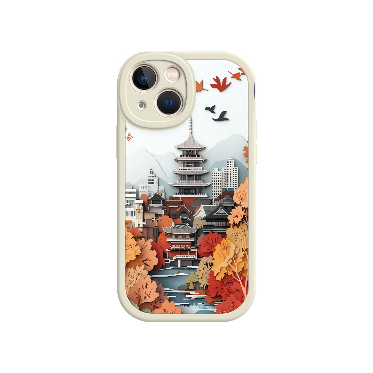 #MC0034 Factory Wholesale Autumn Japanese Landscape iPhone 17 Case – Traditional Japan Scene, Fall Foliage Illustration, Mount Fuji Phone Cover