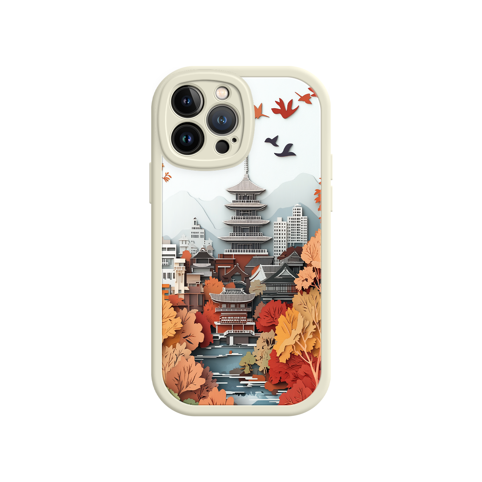 Autumn Japanese Landscape iPhone 17 Case – Traditional Japan Scene, Fall Foliage Illustration, Mount Fuji Phone Cover