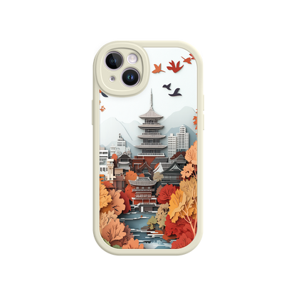 #MC0034 Factory Wholesale Autumn Japanese Landscape iPhone 17 Case – Traditional Japan Scene, Fall Foliage Illustration, Mount Fuji Phone Cover