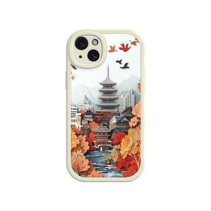 #MC0034 Factory Wholesale Autumn Japanese Landscape iPhone 17 Case – Traditional Japan Scene, Fall Foliage Illustration, Mount Fuji Phone Cover