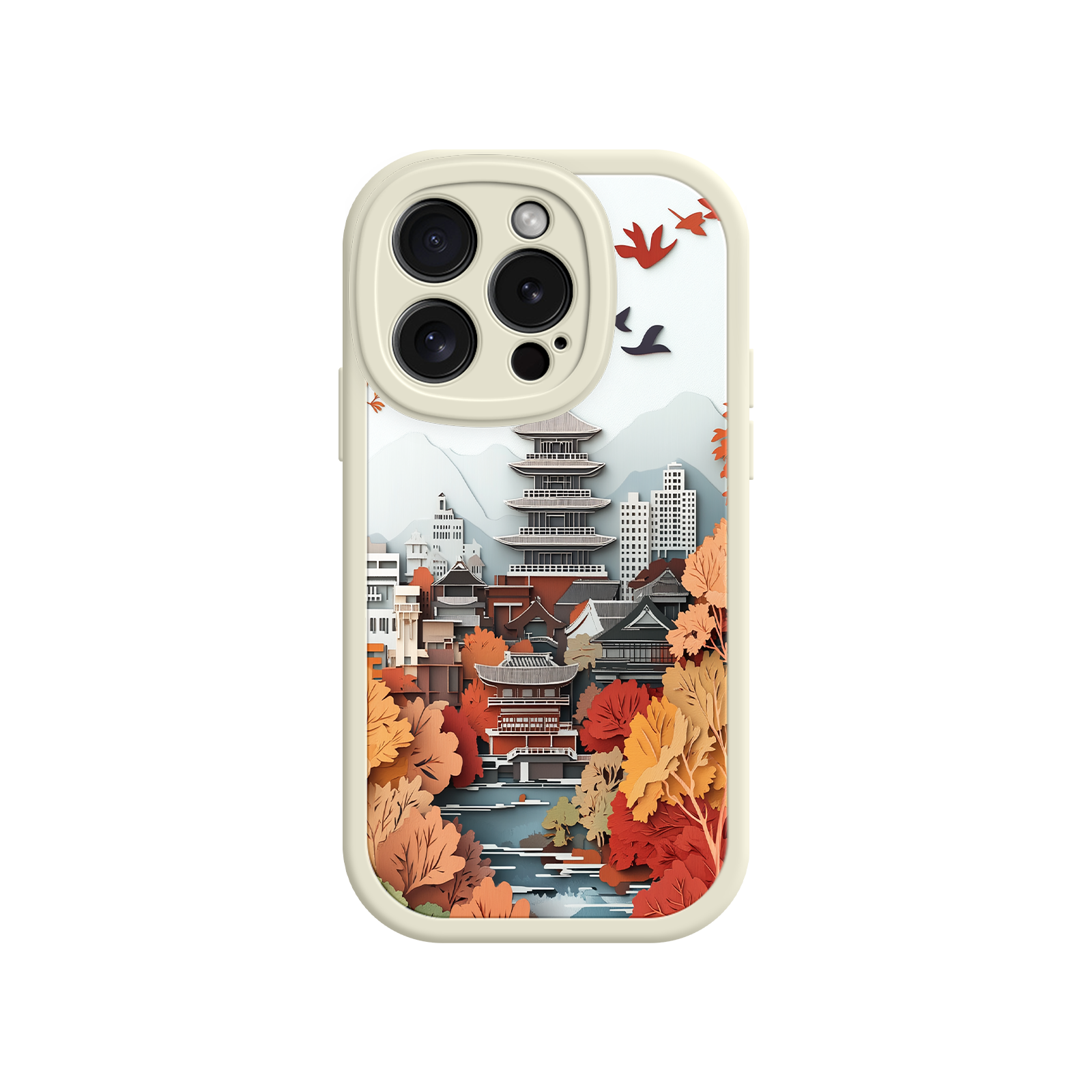 Autumn Japanese Landscape iPhone 17 Case – Traditional Japan Scene, Fall Foliage Illustration, Mount Fuji Phone Cover