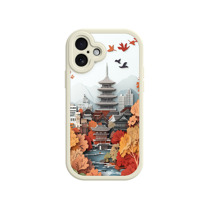 #MC0034 Factory Wholesale Autumn Japanese Landscape iPhone 17 Case – Traditional Japan Scene, Fall Foliage Illustration, Mount Fuji Phone Cover