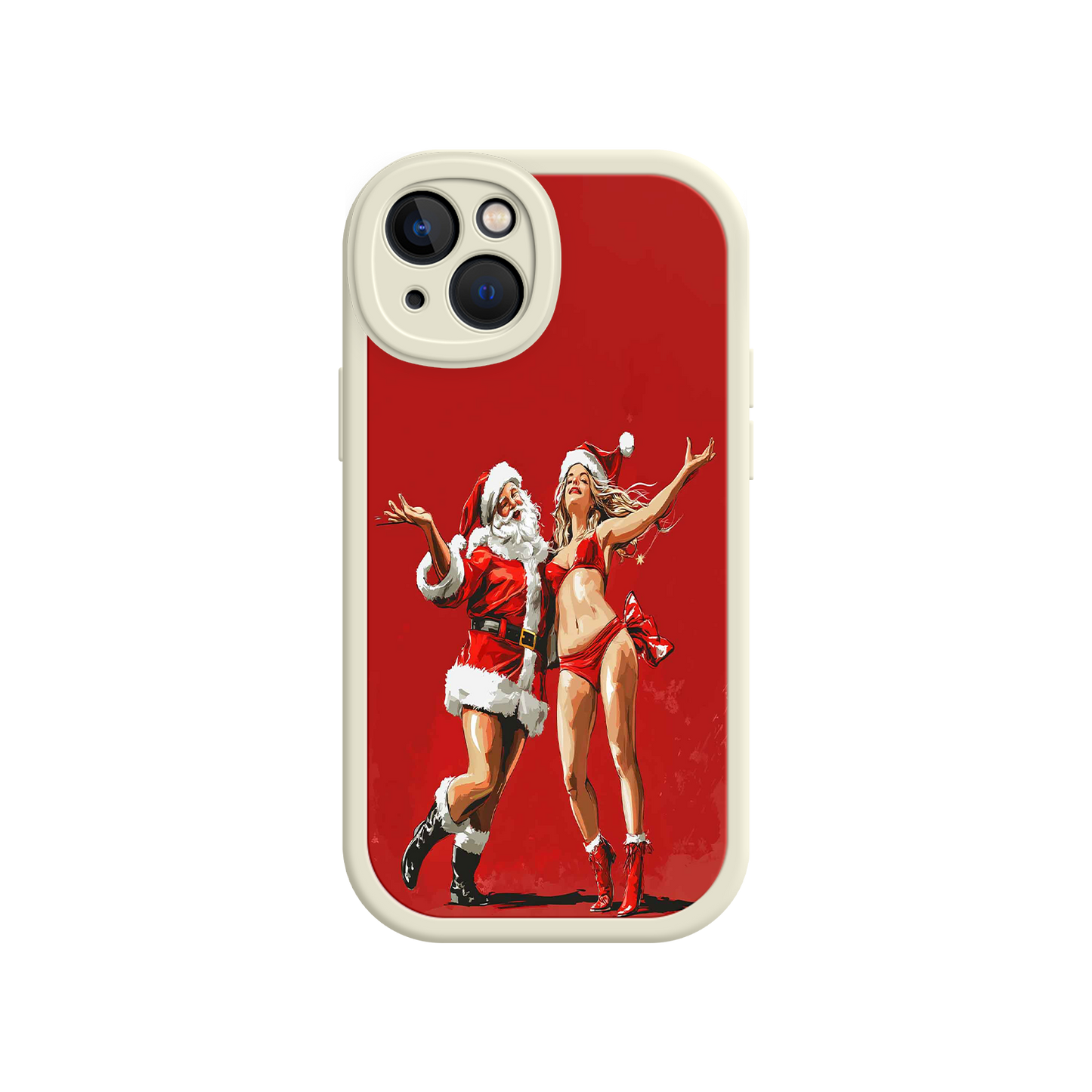 #MC0036 Factory Wholesale Merry & Flirty iPhone 17 Case – Fun Christmas Couple, Bold Red Festive Design, Santa & Sexy Santa Girl