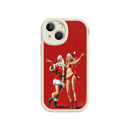 #MC0036 Factory Wholesale Merry & Flirty iPhone 17 Case – Fun Christmas Couple, Bold Red Festive Design, Santa & Sexy Santa Girl