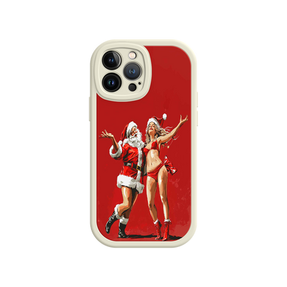#MC0036 Factory Wholesale Merry & Flirty iPhone 17 Case – Fun Christmas Couple, Bold Red Festive Design, Santa & Sexy Santa Girl