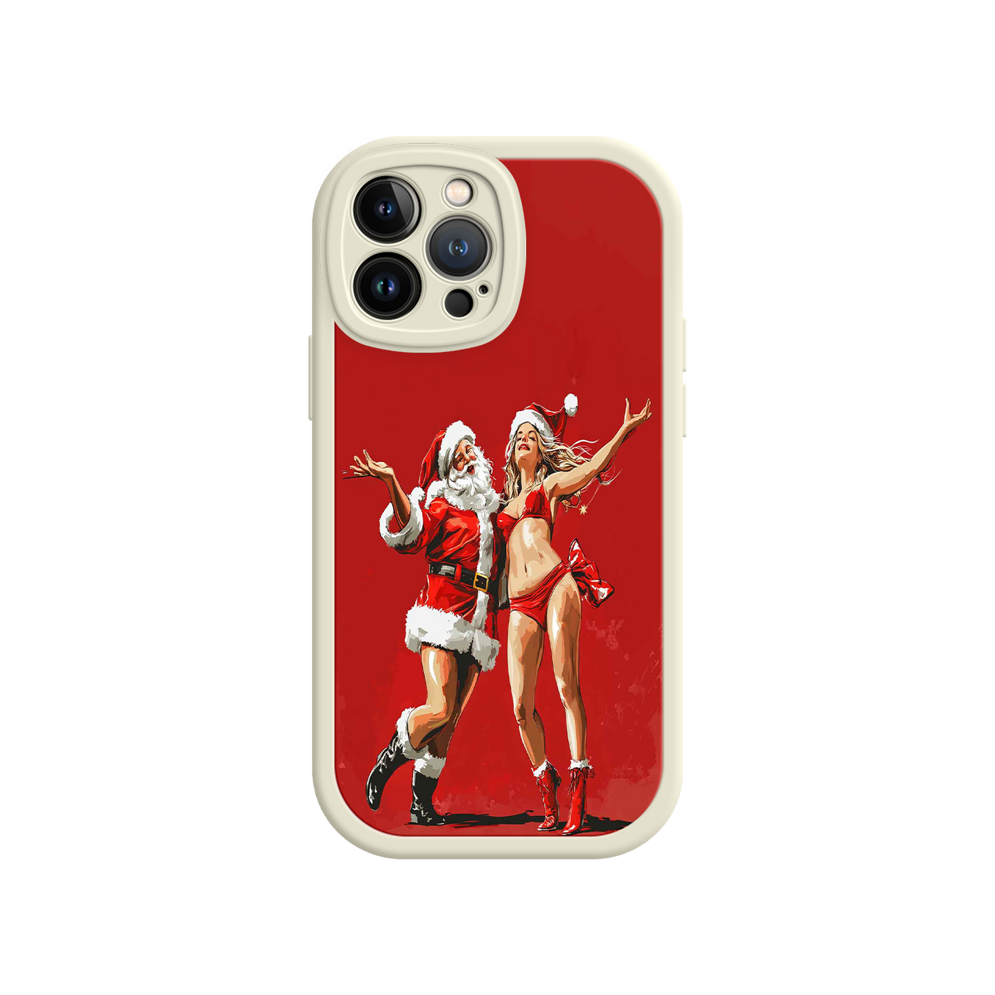 #MC0036 Factory Wholesale Merry & Flirty iPhone 17 Case – Fun Christmas Couple, Bold Red Festive Design, Santa & Sexy Santa Girl