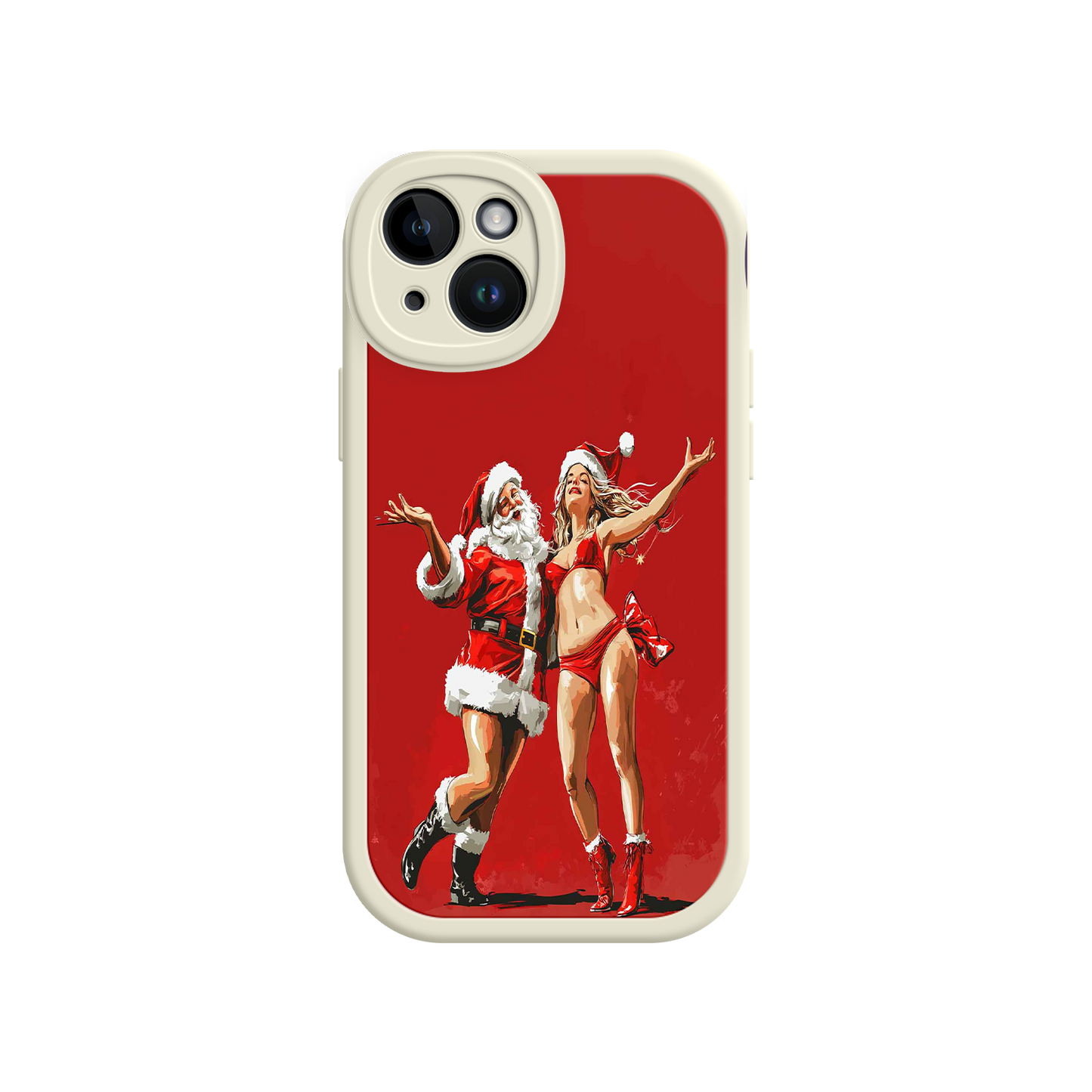 #MC0036 Factory Wholesale Merry & Flirty iPhone 17 Case – Fun Christmas Couple, Bold Red Festive Design, Santa & Sexy Santa Girl
