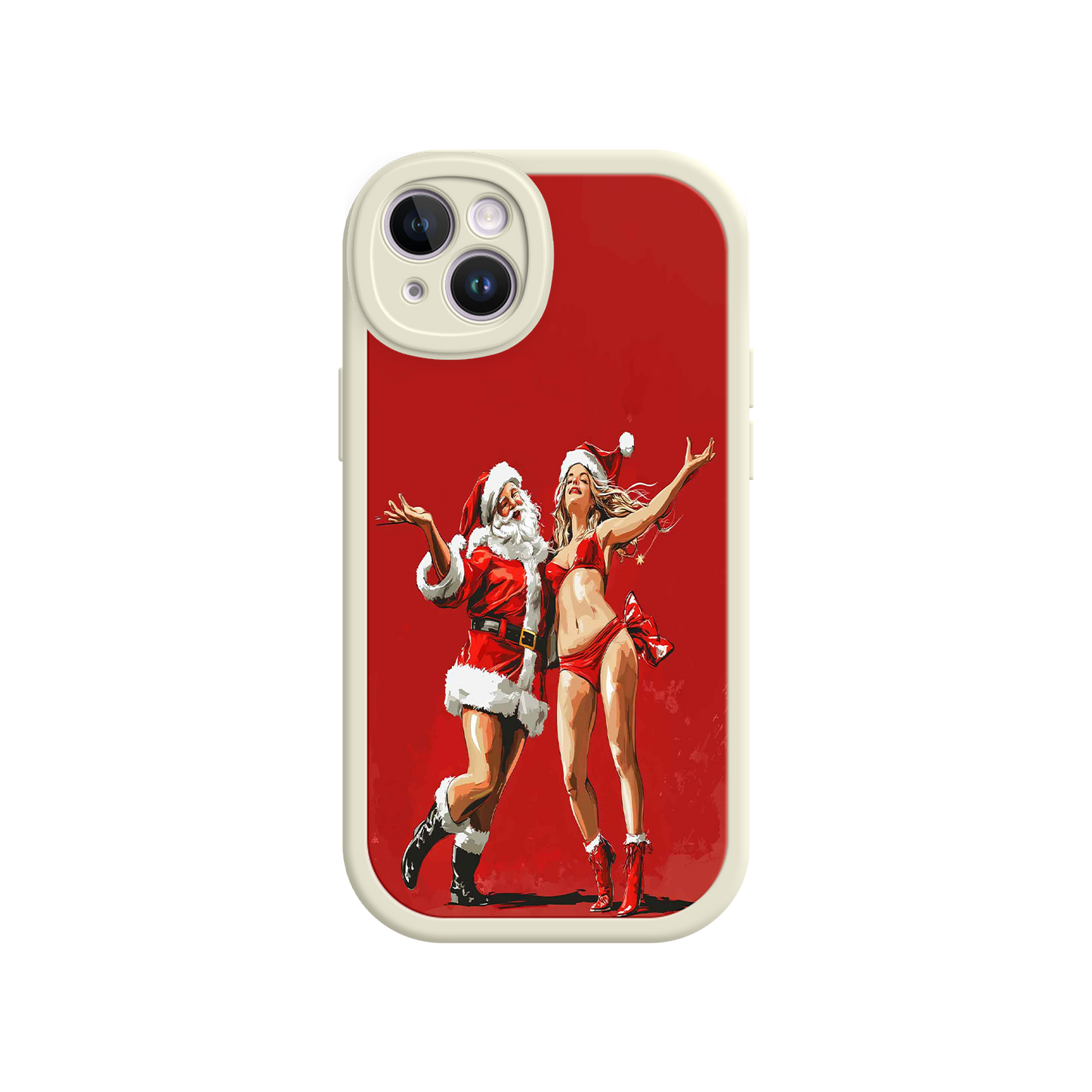 #MC0036 Factory Wholesale Merry & Flirty iPhone 17 Case – Fun Christmas Couple, Bold Red Festive Design, Santa & Sexy Santa Girl