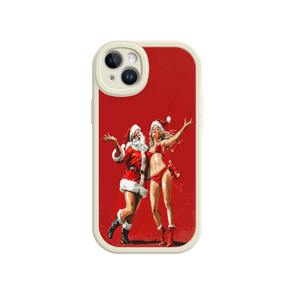 #MC0036 Factory Wholesale Merry & Flirty iPhone 17 Case – Fun Christmas Couple, Bold Red Festive Design, Santa & Sexy Santa Girl