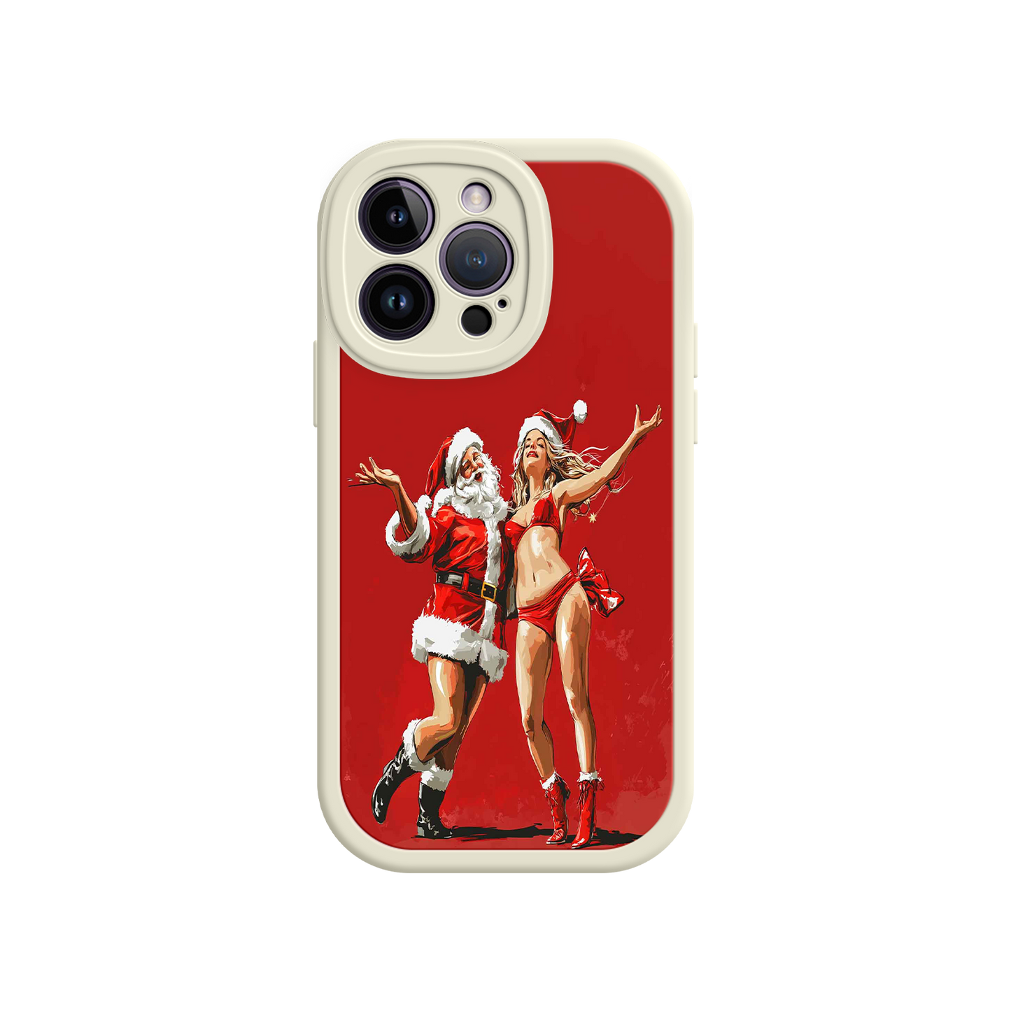 #MC0036 Factory Wholesale Merry & Flirty iPhone 17 Case – Fun Christmas Couple, Bold Red Festive Design, Santa & Sexy Santa Girl